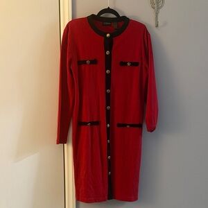 Liz Claiborne Red and Black Long Sleeve Dress